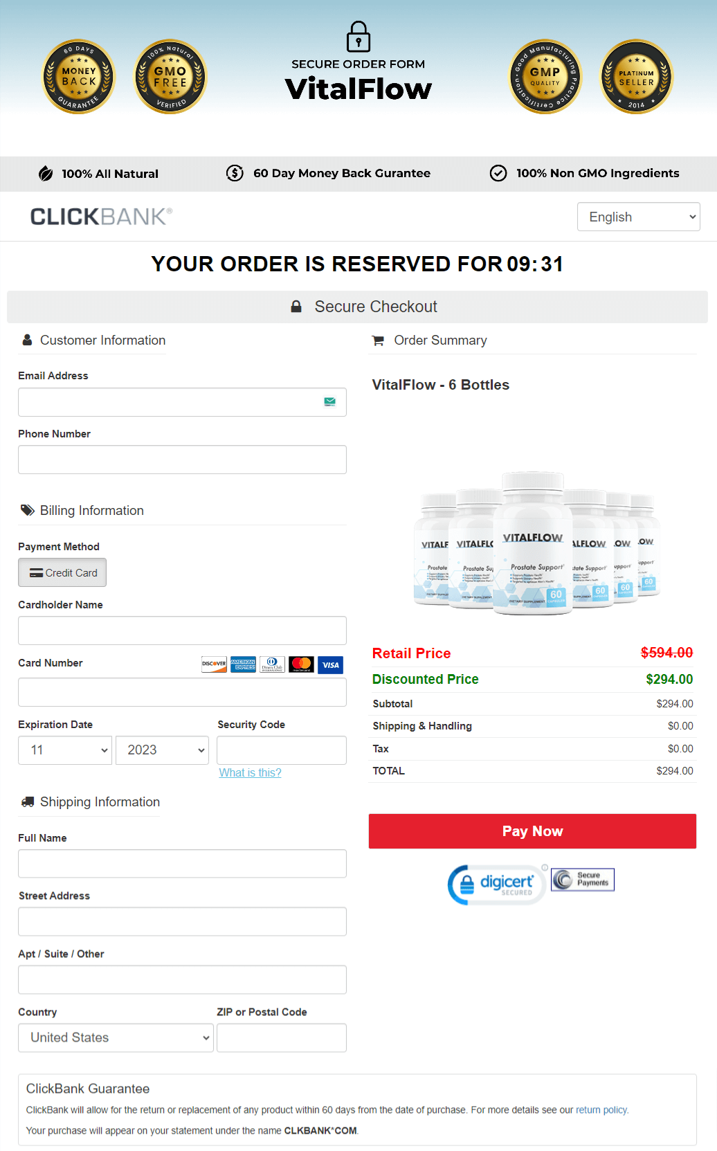 VitalFlow order page